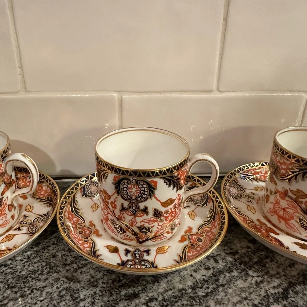 Set of 3 Royal Crown Derby Old Imari #326 Teacup Saucer Red Blue Gold - Picture 3 of 7